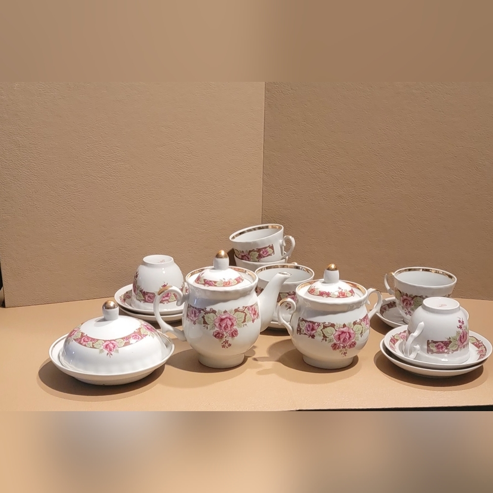 VINTAGE REAR RUSSIAN USSR 14 PIECES PORCELAIN TEAPOT SET - Picture 8 of 8